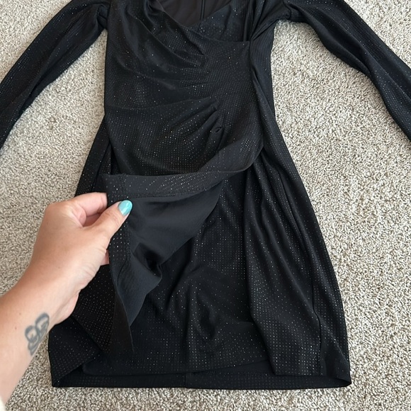 4/$20 Calvin Klein Black Sparkly Cinched Waist V Neck Knee Length Dress Small - Picture 4 of 6